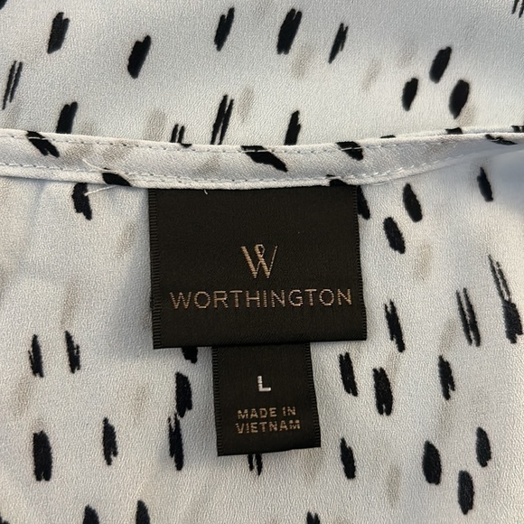 Worthington Blue & Black Specked Sheer V-Neck High Low Long Sleeve Top Size L - Picture 5 of 6